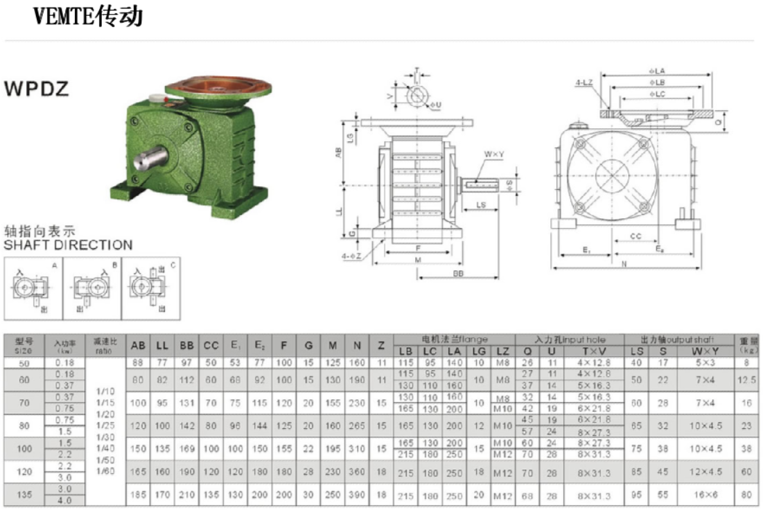 WPDZ減速器安裝尺寸圖紙 WPDZ減速器安裝尺寸圖紙